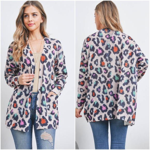 Trend Setter Diva Boutique Sweaters - MULTI ANIMAL PRINT CARDIGAN SWEATER